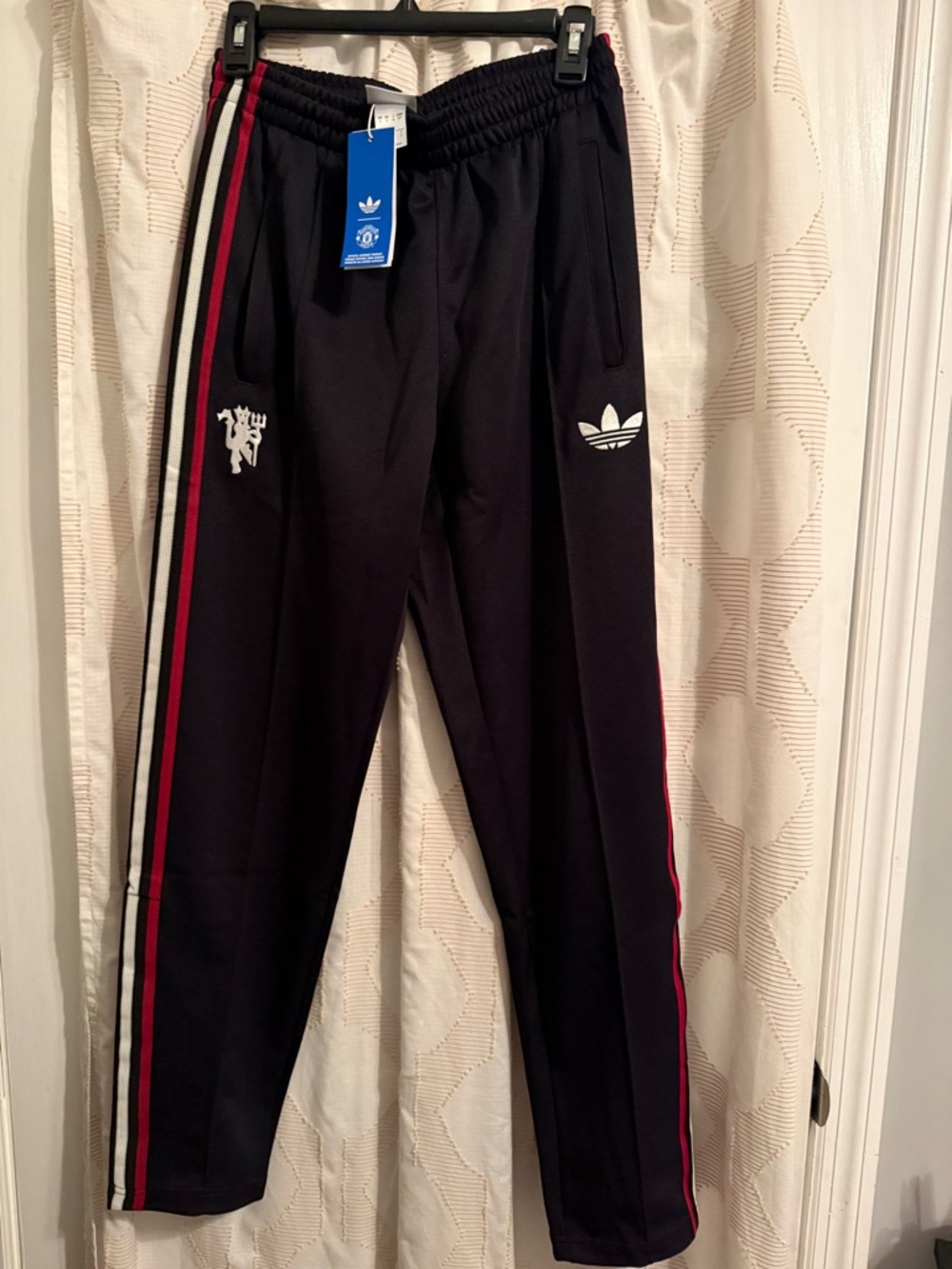 Adidas mens Manchester United Pants with Red & White Side Stripes
